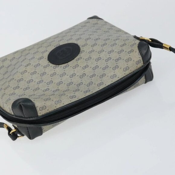 GUCCI Micro GG Canvas Bag PVC Leather Navy Gold - Picture 6 of 16